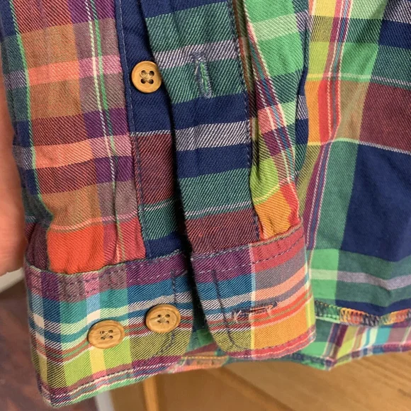 Washed Stoned & Beaten Vintage 1946 LS Button Shirt Blue Green Red Plaid Mens L - Picture 3 of 6